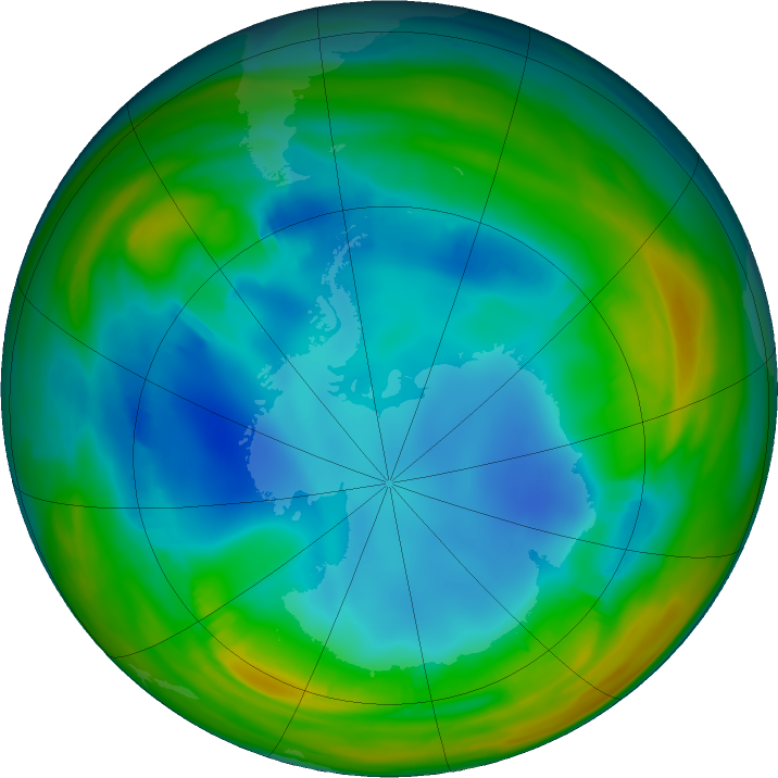Antarctic ozone map for 25 July 2017